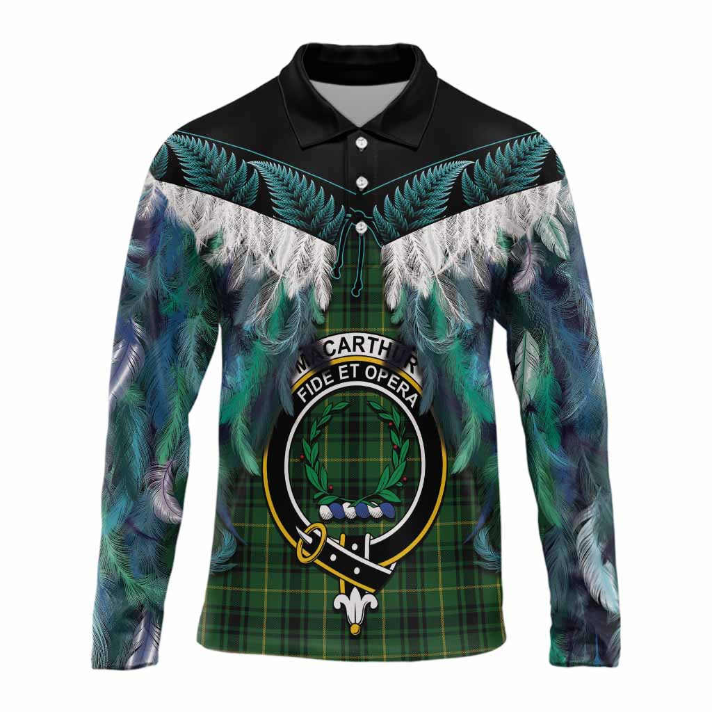 MacArthur (McArthur) Tartan Crest Long Sleeve Polo Shirt New Zealand Maori Korowai Cloak