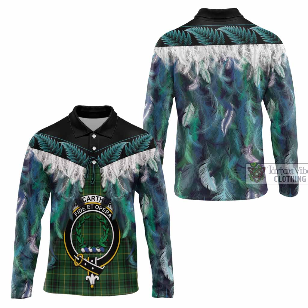 MacArthur (McArthur) Tartan Crest Long Sleeve Polo Shirt New Zealand Maori Korowai Cloak