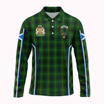 MacArthur (McArthur) Tartan Crest Long Sleeve Polo Shirt Scotland Coat of Arm Flag Style
