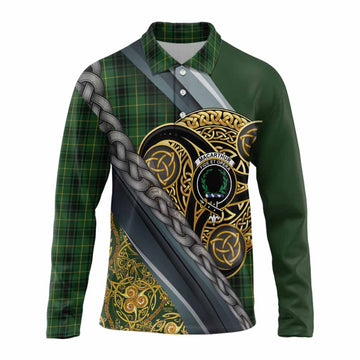 MacArthur (McArthur) Tartan Crest Long Sleeve Polo Shirt Scottish Triskele Celtic