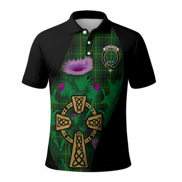 MacArthur (McArthur) Tartan Crest Polo Shirt Celtic Cross Thistle Flowers