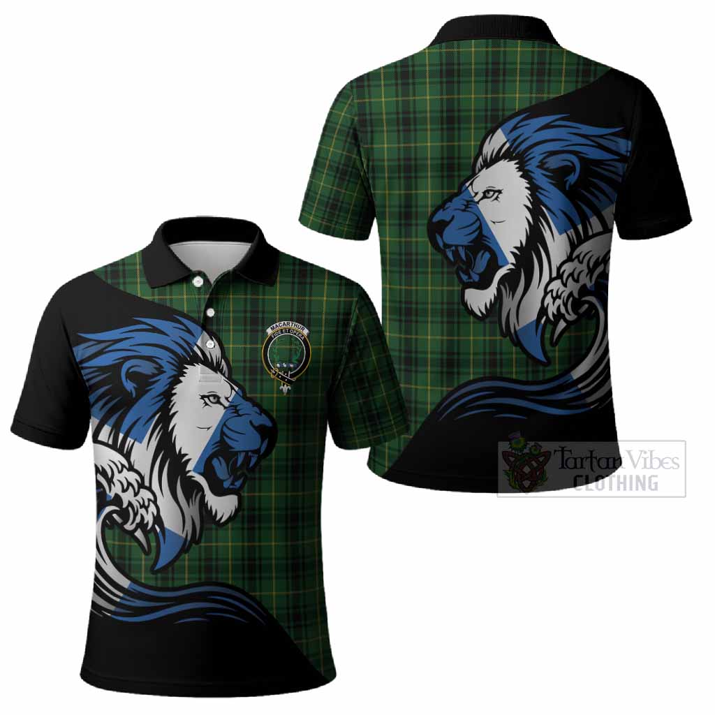 MacArthur (McArthur) Tartan Crest Polo Shirt Scottish Golden Lions Wave Flow