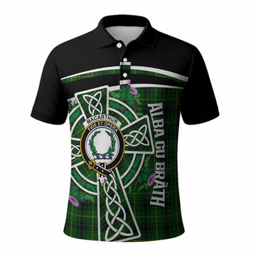 MacArthur (McArthur) Tartan Crest Polo Shirt Scottish Thistle Celtic Cross Alba Gu Brath