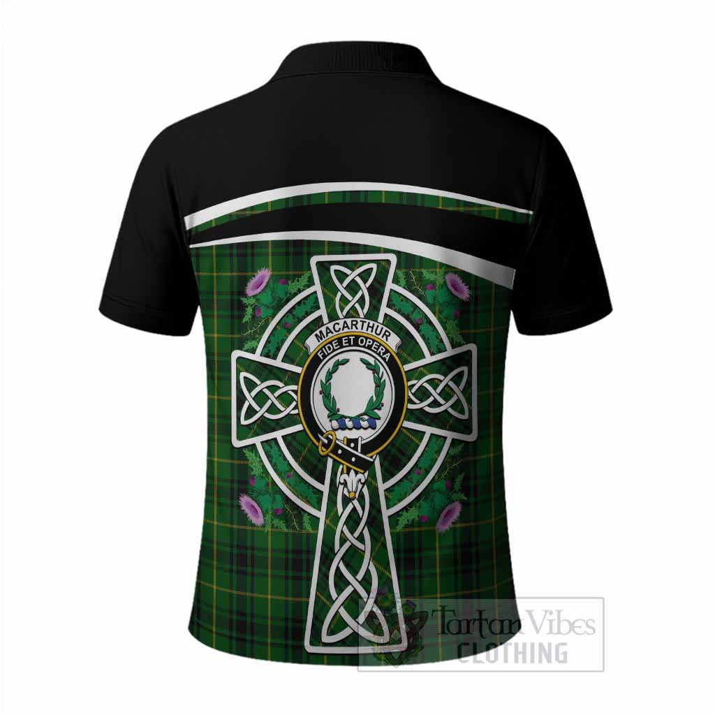 MacArthur (McArthur) Tartan Crest Polo Shirt Scottish Thistle Celtic Cross Alba Gu Brath