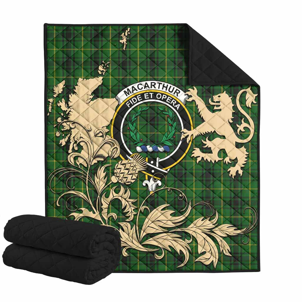 MacArthur (McArthur) Tartan Crest Premium Quilt with Scottish Iconic Symbols 