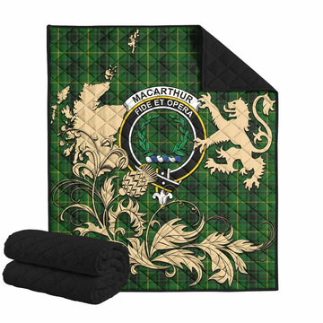 MacArthur (McArthur) Tartan Crest Premium Quilt with Scottish Iconic Symbols 