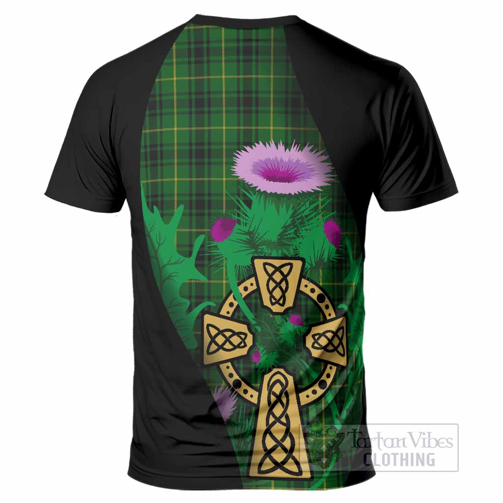 MacArthur (McArthur) Tartan Crest T-Shirt Celtic Cross Thistle Flowers