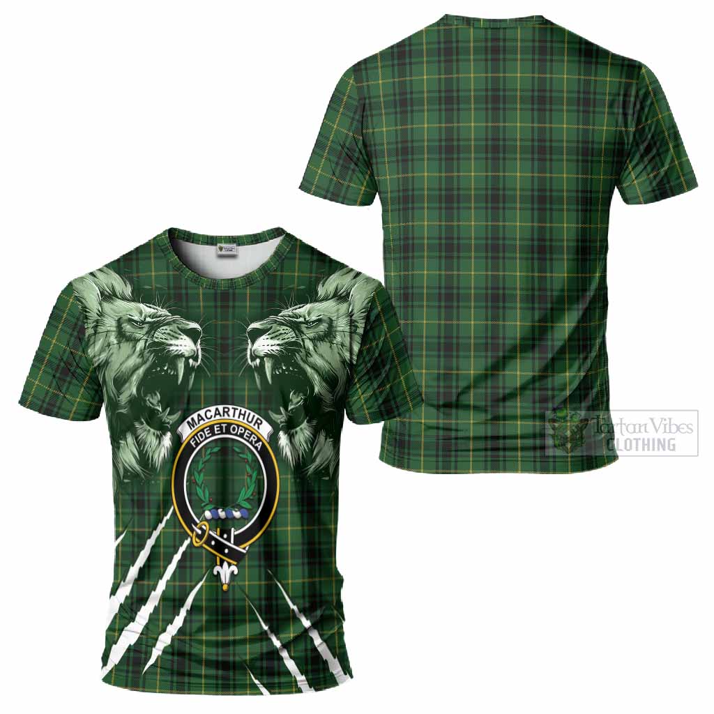 MacArthur (McArthur) Tartan Crest T-Shirt Ferocious Lion Style
