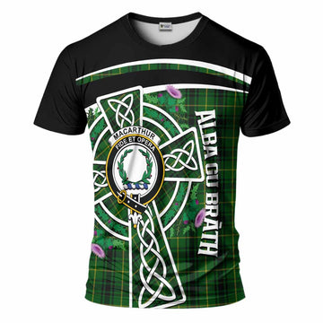 MacArthur (McArthur) Tartan Crest T-Shirt Scottish Thistle Celtic Cross Alba Gu Brath