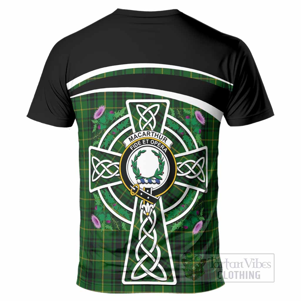 MacArthur (McArthur) Tartan Crest T-Shirt Scottish Thistle Celtic Cross Alba Gu Brath
