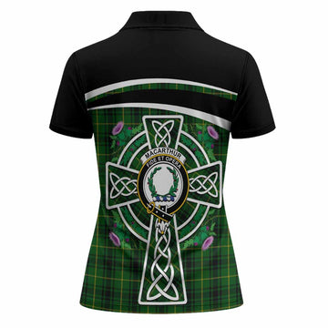 MacArthur (McArthur) Tartan Crest Women Polo Shirt Scottish Thistle Celtic Cross Alba Gu Brath