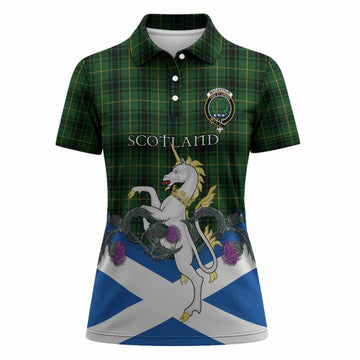 MacArthur (McArthur) Tartan Crest Women Polo Shirt Scottish Unicorn With Thistle