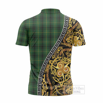MacArthur (McArthur) Tartan Crest Zipper Polo Shirt Celtic Knot and Triple Trickle Spiral Symbols