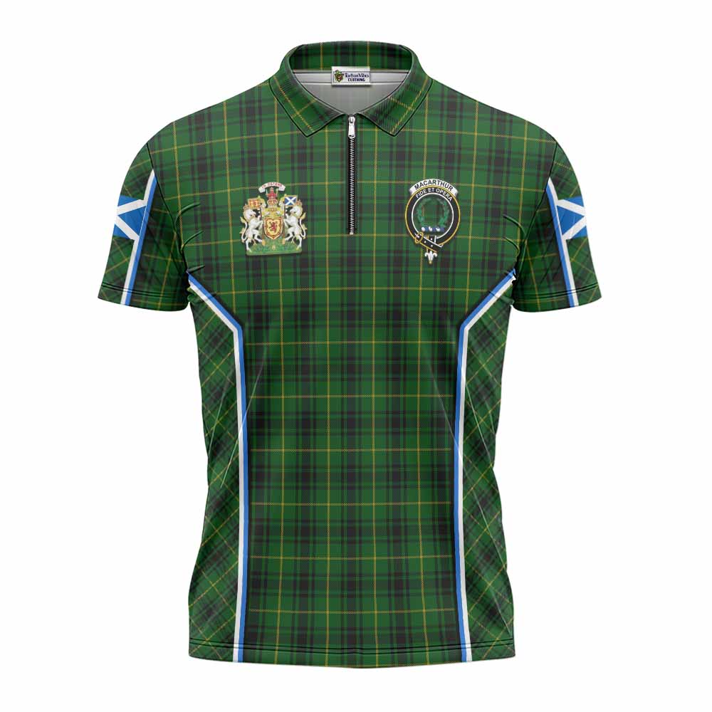 MacArthur (McArthur) Tartan Crest Zipper Polo Shirt Scotland Coat of Arm Flag Style - Tartan Vibes Clothing