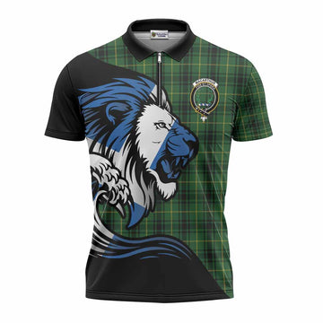 MacArthur (McArthur) Tartan Crest Zipper Polo Shirt Scottish Golden Lions Wave Flow