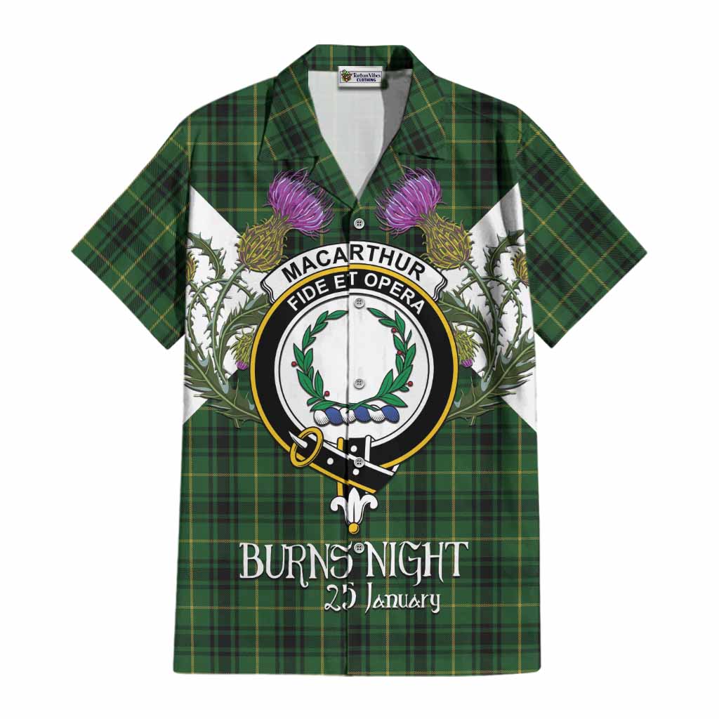 MacArthur (McArthur) Tartan Family Crest Cotton Hawaiian Shirt Scottish Burns Night Thistle Floral