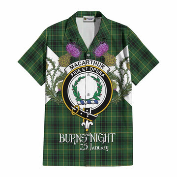 MacArthur (McArthur) Tartan Family Crest Cotton Hawaiian Shirt Scottish Burns Night Thistle Floral