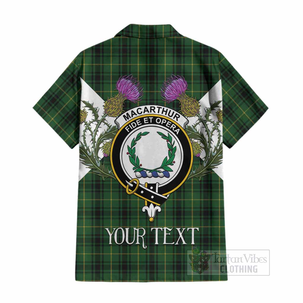 MacArthur (McArthur) Tartan Family Crest Cotton Hawaiian Shirt Scottish Burns Night Thistle Floral
