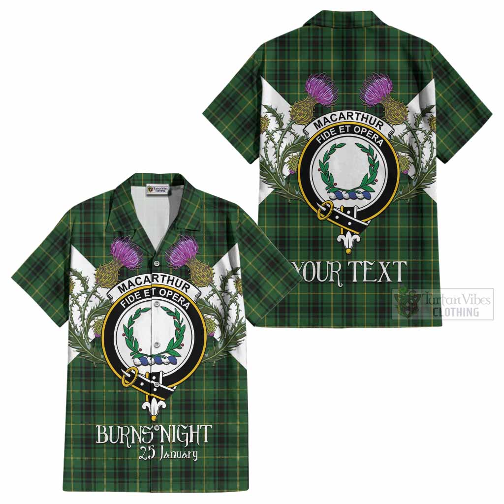 MacArthur (McArthur) Tartan Family Crest Cotton Hawaiian Shirt Scottish Burns Night Thistle Floral