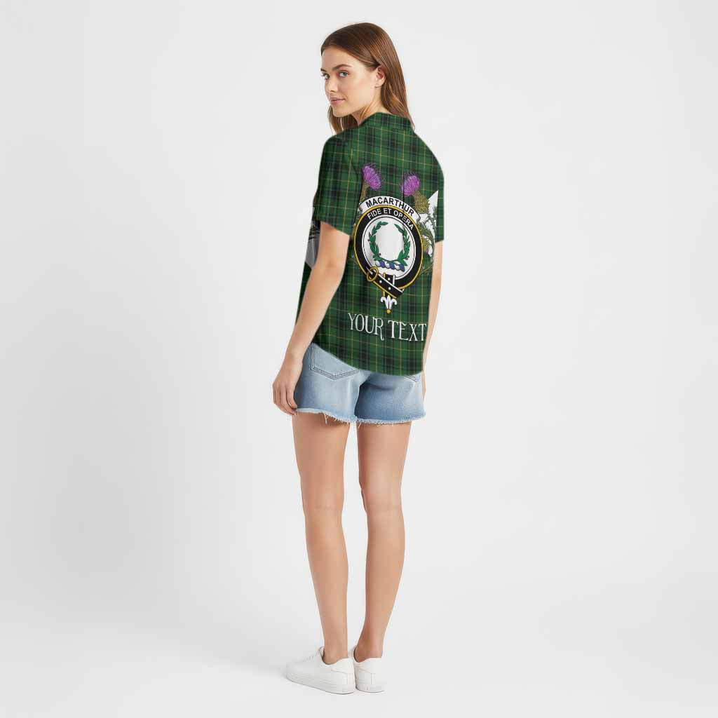 MacArthur (McArthur) Tartan Family Crest Cotton Hawaiian Shirt Scottish Burns Night Thistle Floral