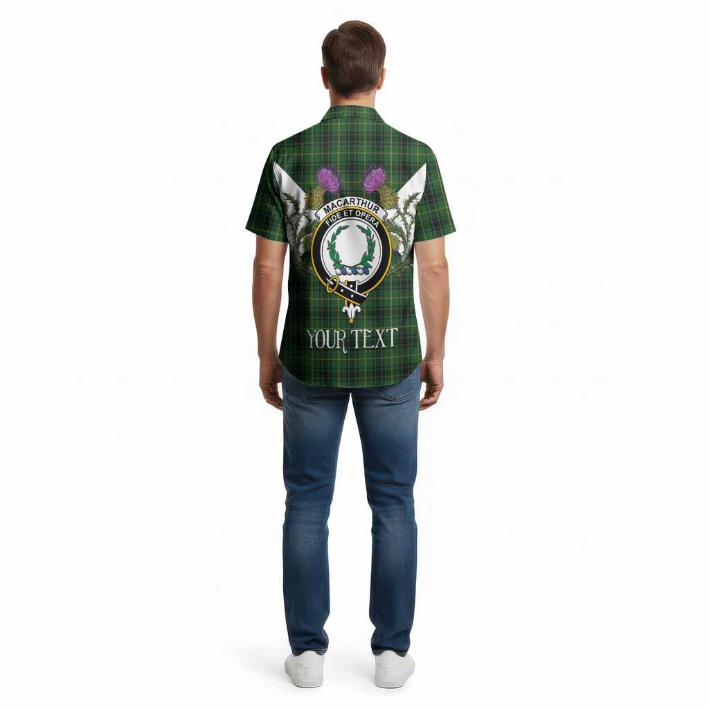 MacArthur (McArthur) Tartan Family Crest Cotton Hawaiian Shirt Scottish Burns Night Thistle Floral