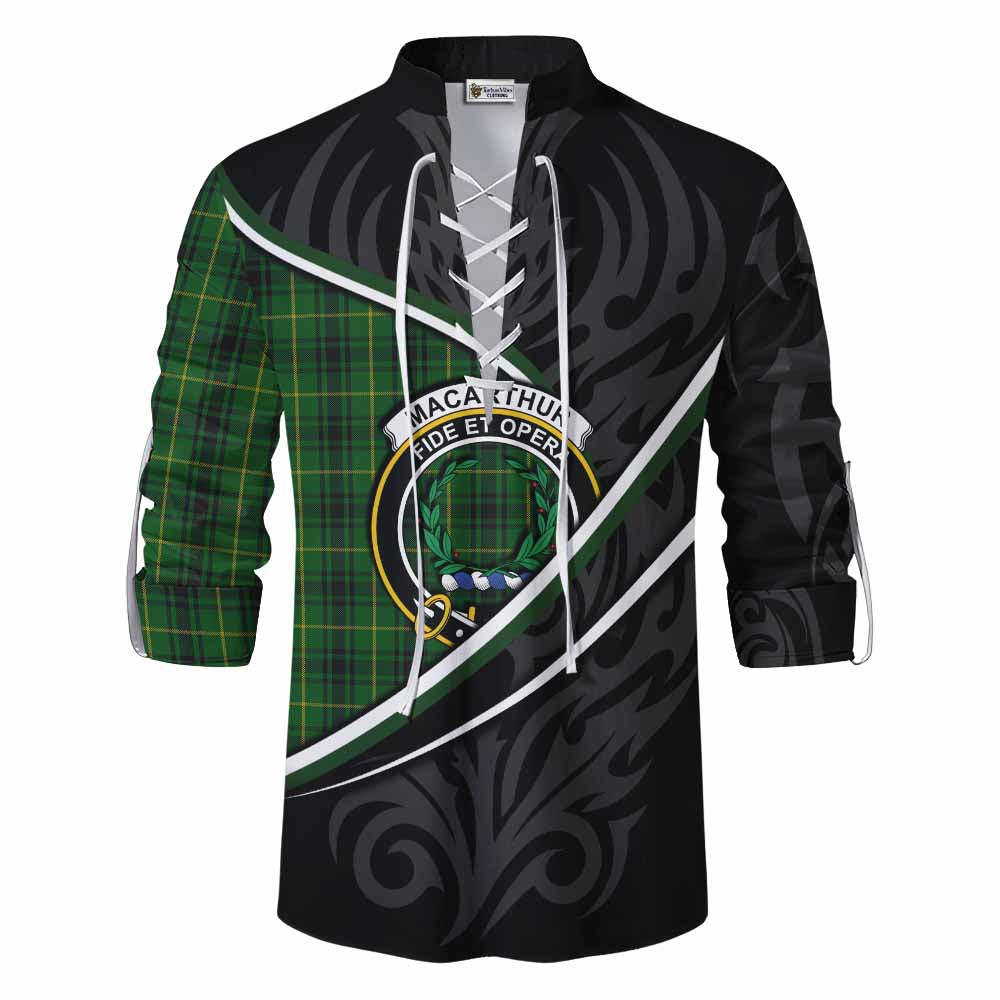 MacArthur (McArthur) Tartan Family Crest Ghillie Kilt Shirt Celtic Scottish Thistle Floral - Tartan Vibes Clothing