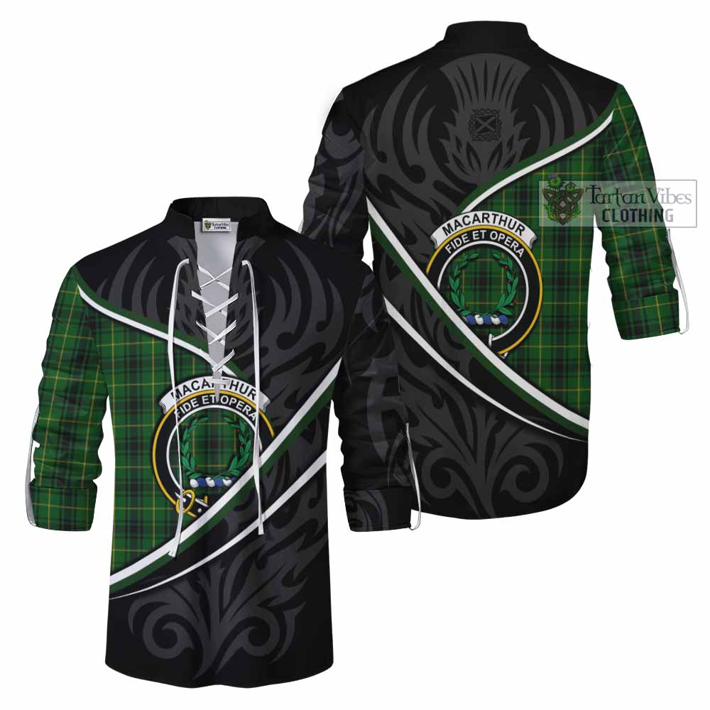 MacArthur (McArthur) Tartan Family Crest Ghillie Kilt Shirt Celtic Scottish Thistle Floral - Tartan Vibes Clothing