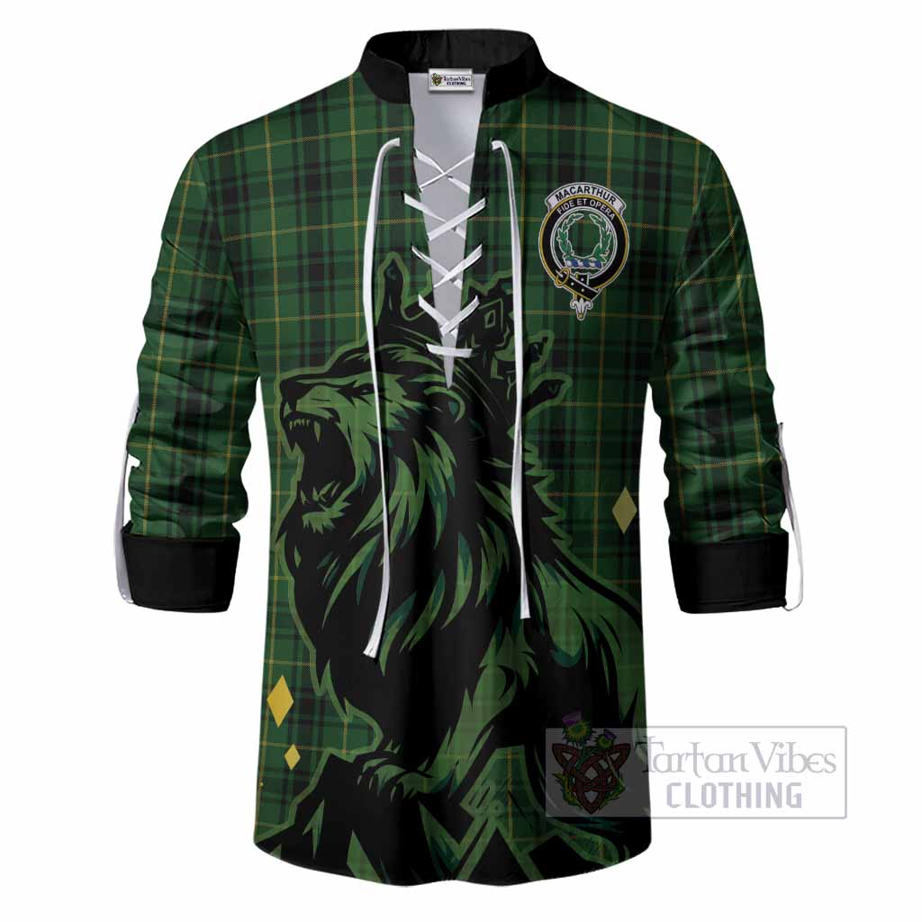 MacArthur (McArthur) Tartan Family Crest Ghillie Shirt Crowned Lion Roaring
