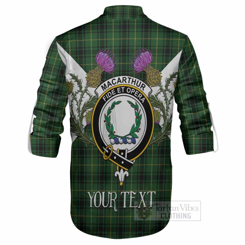 MacArthur (McArthur) Tartan Family Crest Ghillie Shirt Scottish Burns Night Thistle Floral