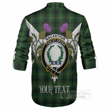 MacArthur (McArthur) Tartan Family Crest Ghillie Shirt Scottish Burns Night Thistle Floral
