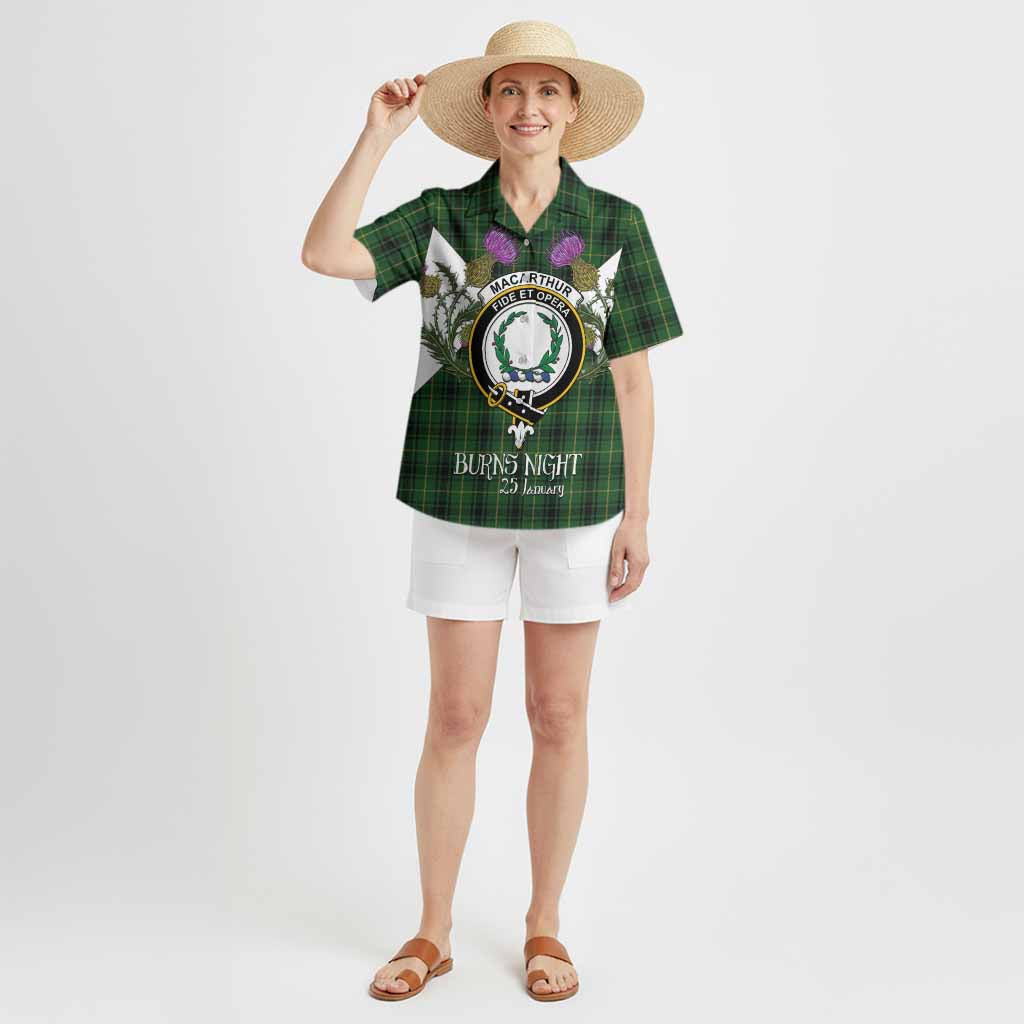 MacArthur (McArthur) Tartan Family Crest Hawaiian Shirt Scottish Burns Night Thistle Floral