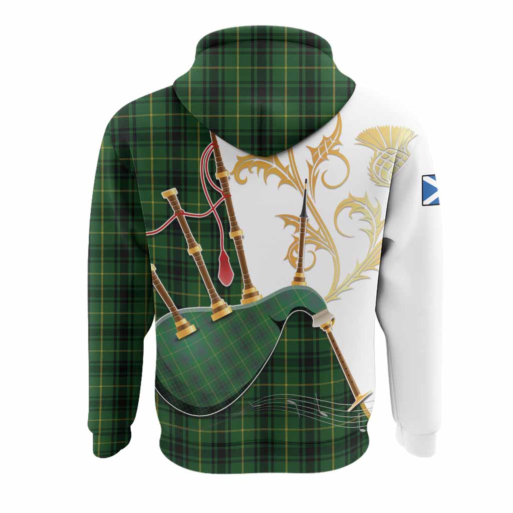 MacArthur (McArthur) Tartan Family Crest Hoodie Bagpipes with Scottish Thistle
