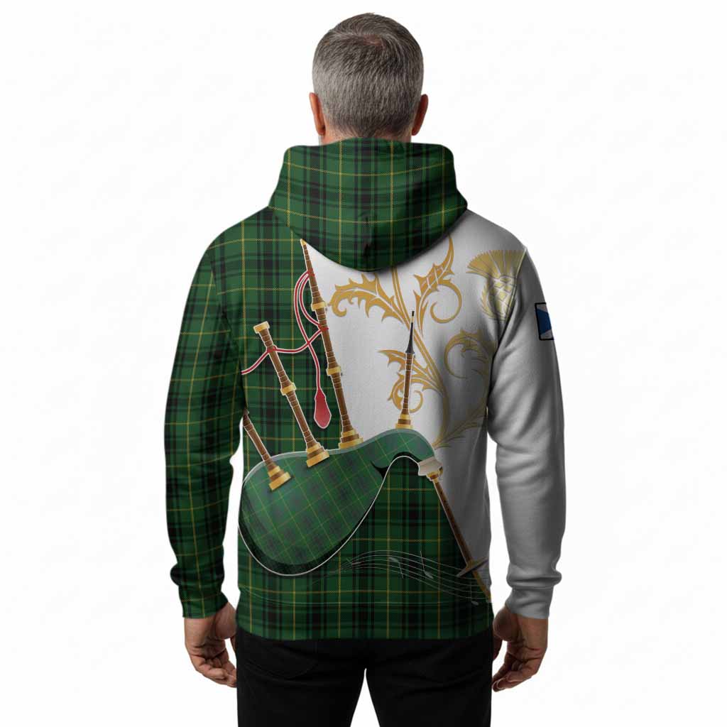 MacArthur (McArthur) Tartan Family Crest Hoodie Bagpipes with Scottish Thistle