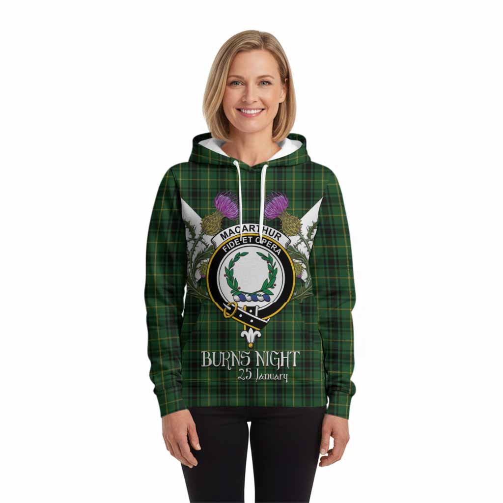 MacArthur (McArthur) Tartan Family Crest Hoodie Scottish Burns Night Thistle Floral