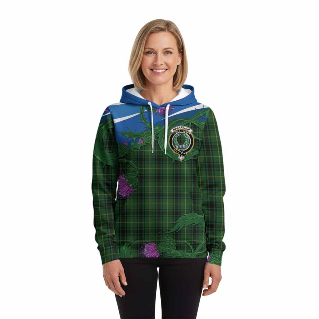 MacArthur (McArthur) Tartan Family Crest Hoodie Thistle in Minimalism