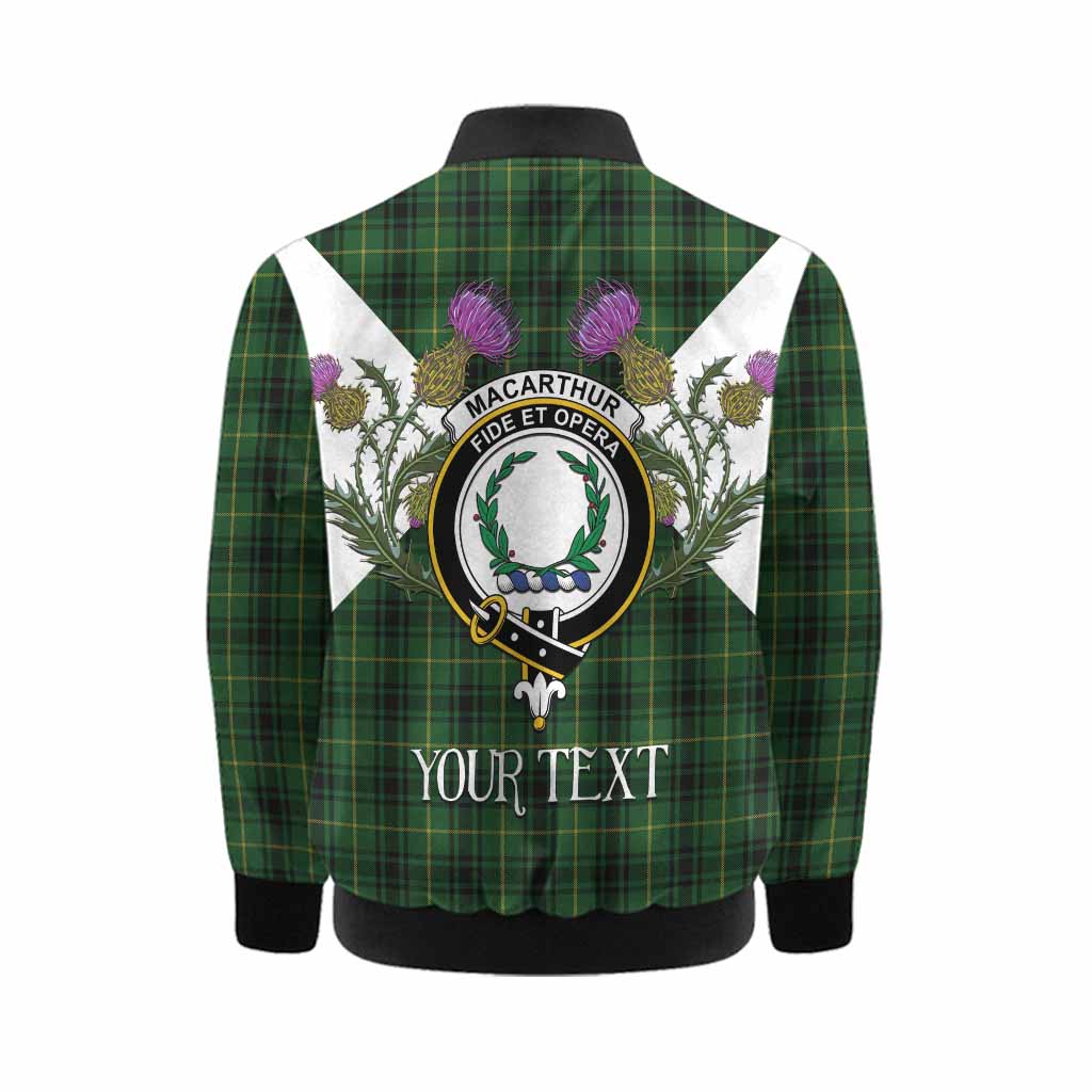 MacArthur (McArthur) Tartan Family Crest Kid Bomber Jacket Scottish Burns Night Thistle Floral