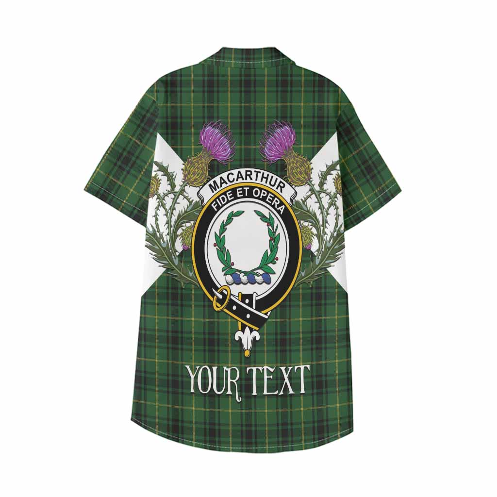 MacArthur (McArthur) Tartan Family Crest Kid Hawaiian Shirt Scottish Burns Night Thistle Floral