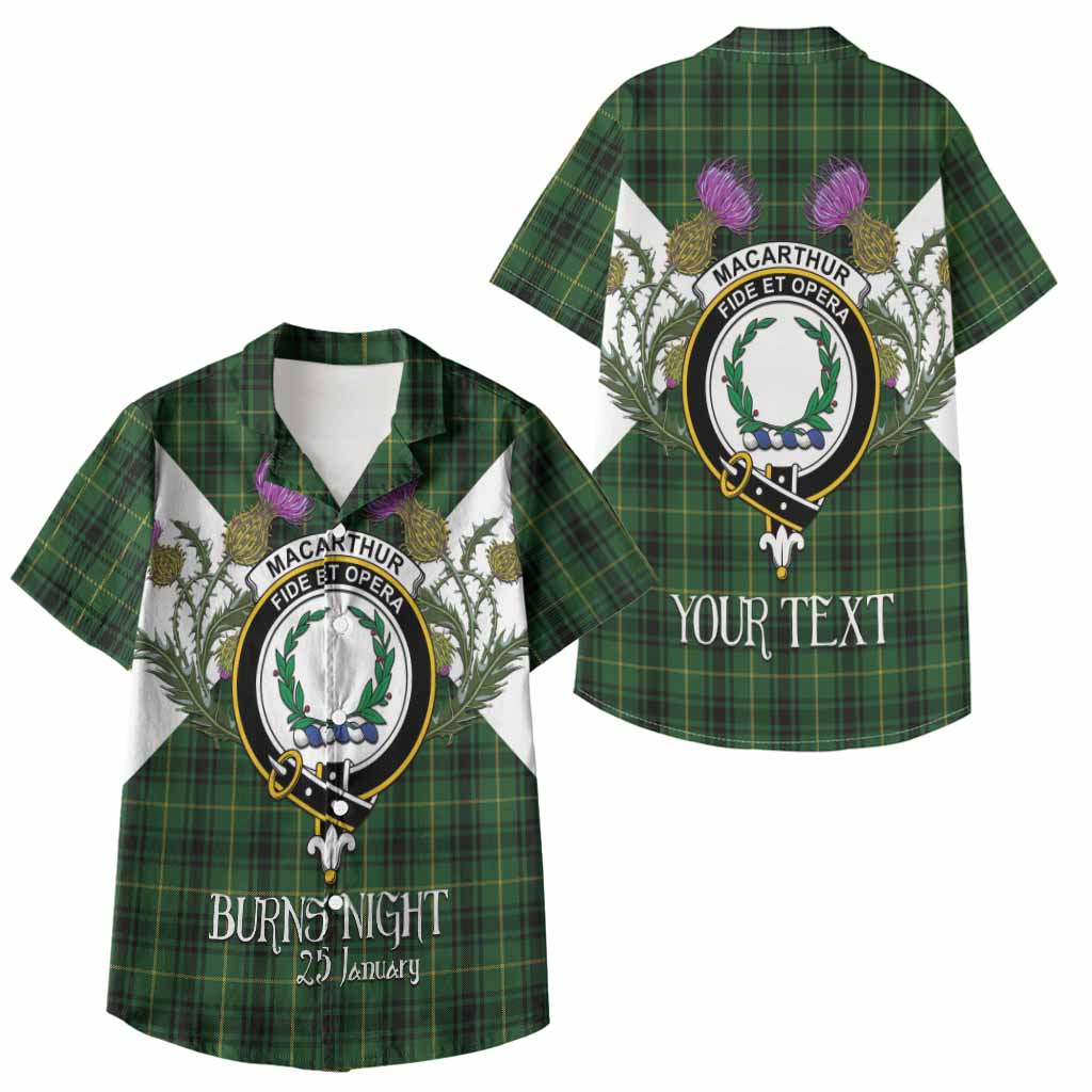 MacArthur (McArthur) Tartan Family Crest Kid Hawaiian Shirt Scottish Burns Night Thistle Floral