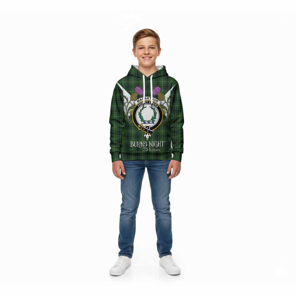 MacArthur (McArthur) Tartan Family Crest Kid Hoodie Scottish Burns Night Thistle Floral
