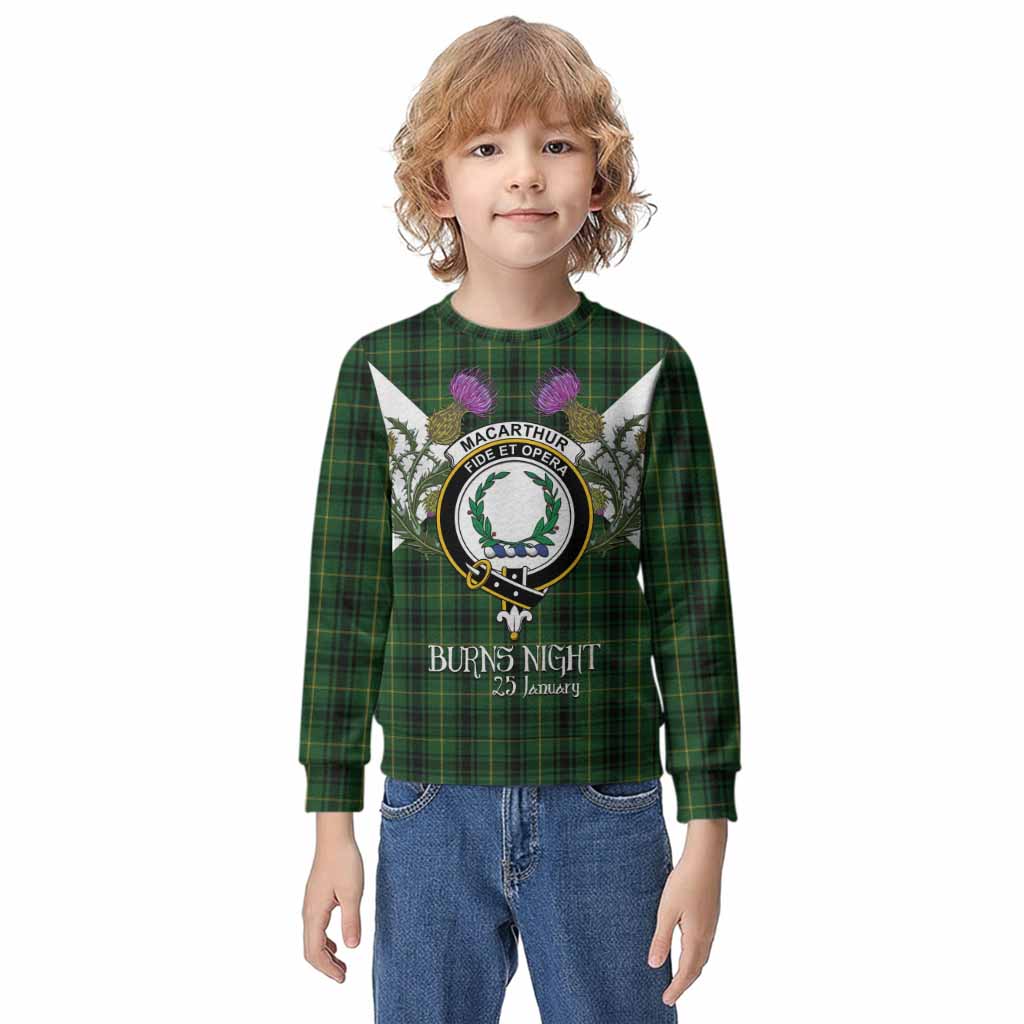 MacArthur (McArthur) Tartan Family Crest Kid Knitted Sweatshirt Scottish Burns Night Thistle Floral