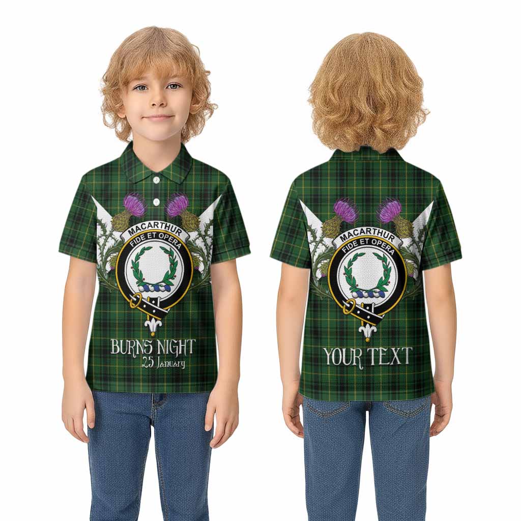 MacArthur (McArthur) Tartan Family Crest Kid Polo Shirt Scottish Burns Night Thistle Floral