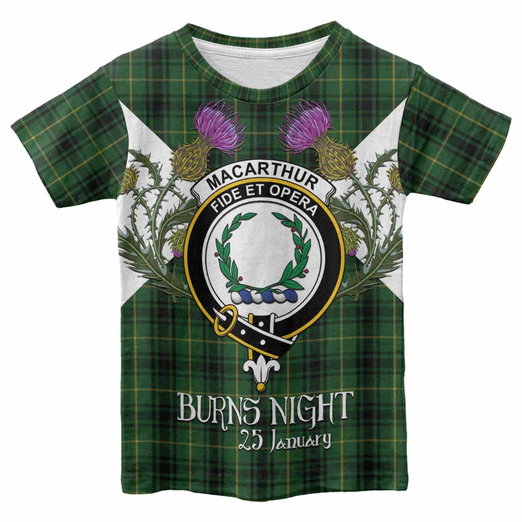 MacArthur (McArthur) Tartan Family Crest Kid T-shirt Scottish Burns Night Thistle Floral