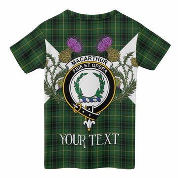 MacArthur (McArthur) Tartan Family Crest Kid T-shirt Scottish Burns Night Thistle Floral