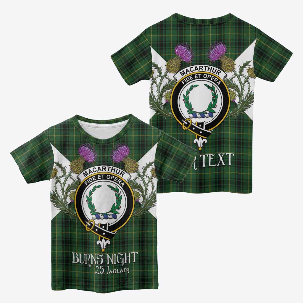MacArthur (McArthur) Tartan Family Crest Kid T-shirt Scottish Burns Night Thistle Floral