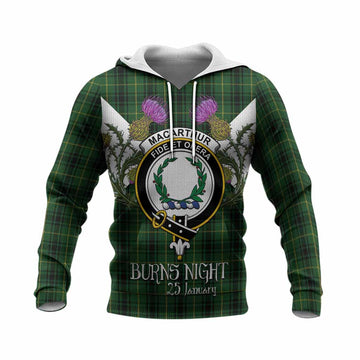 MacArthur (McArthur) Tartan Family Crest Knitted Hoodie Scottish Burns Night Thistle Floral