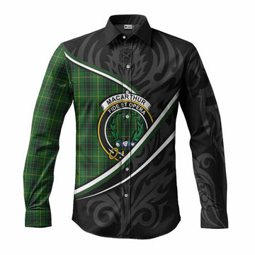 MacArthur (McArthur) Tartan Family Crest Long Sleeve Button Shirts Celtic Scottish Thistle Floral