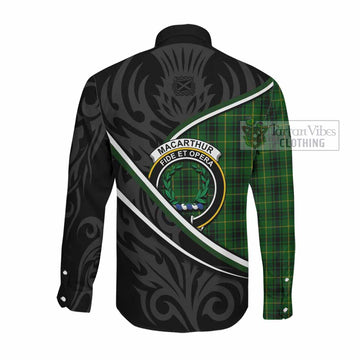MacArthur (McArthur) Tartan Family Crest Long Sleeve Button Shirts Celtic Scottish Thistle Floral