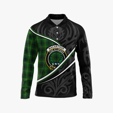 MacArthur (McArthur) Tartan Family Crest Long Sleeve Polo Shirt Celtic Scottish Thistle Floral