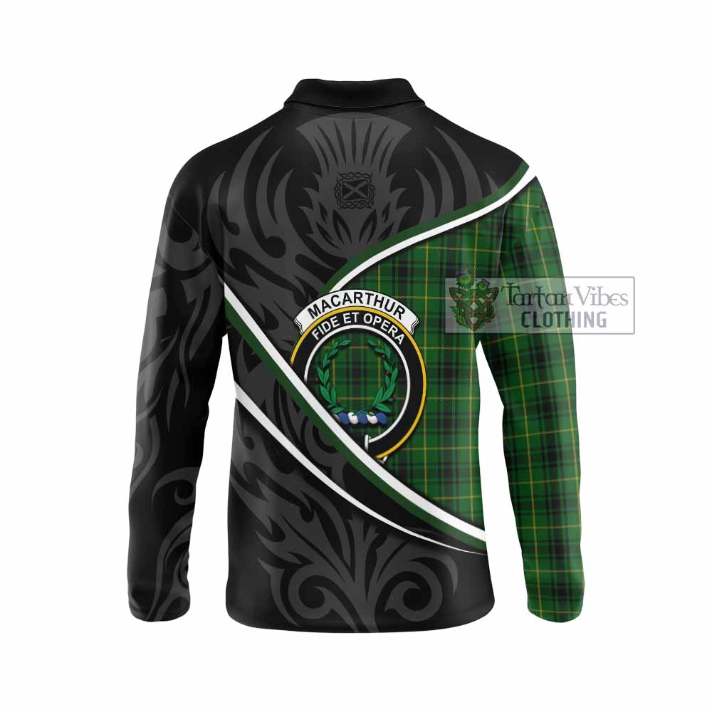 MacArthur (McArthur) Tartan Family Crest Long Sleeve Polo Shirt Celtic Scottish Thistle Floral - Tartan Vibes Clothing