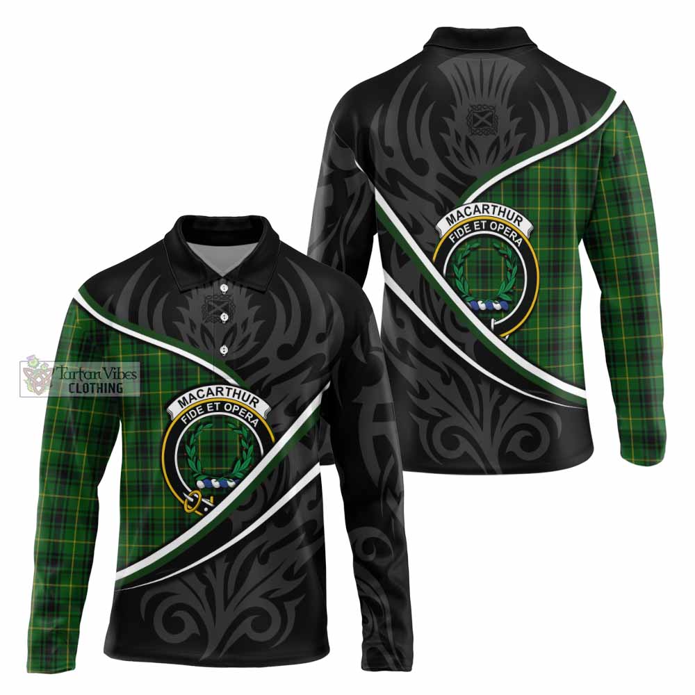 MacArthur (McArthur) Tartan Family Crest Long Sleeve Polo Shirt Celtic Scottish Thistle Floral - Tartan Vibes Clothing